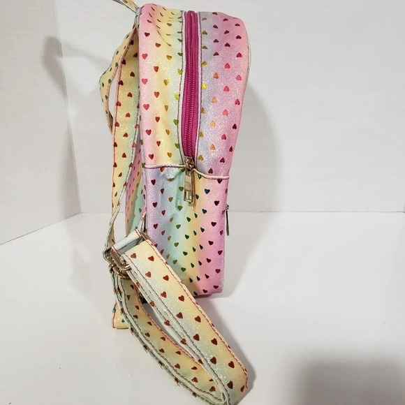 Olivia Miller Rainbow Colored Shimmer with Hearts  Young Girls Backpack. - Picture 3 of 6